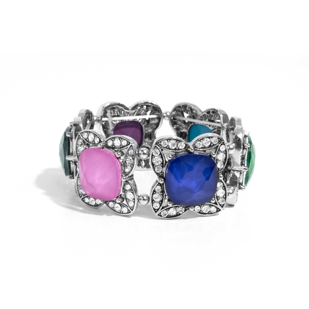 Paparazzi Silver Bracelet with Pink Blue Purple and Green Gems Bandwagon Beauty